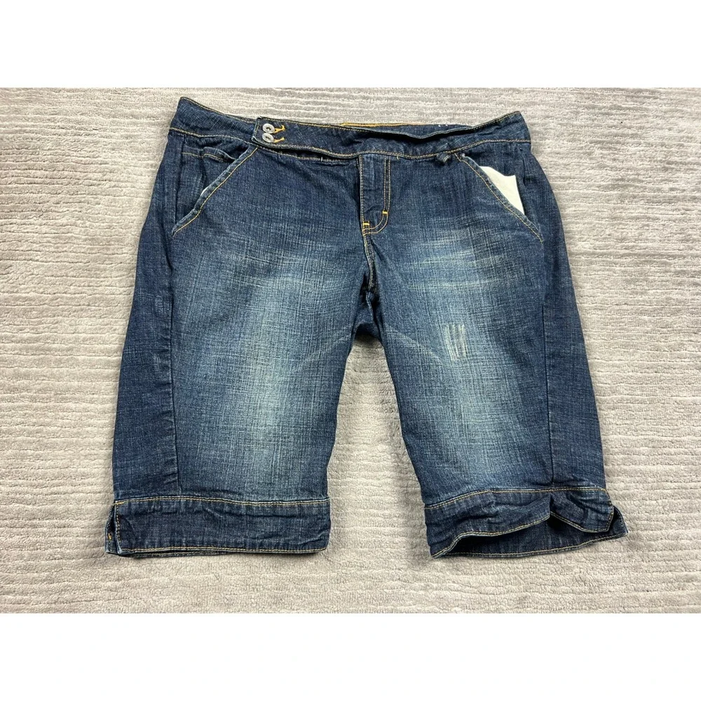 Arizona Jean Co Shorts Women 11 Blue Bermuda Denim Stretch Dark Wash‎ Dbl Button